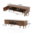 Meuble TV Noyer Mid-Century avec 2 Casiers et Étagère en Verre Trempé — 1 place