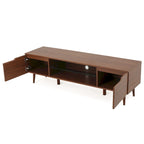 Meuble TV Noyer Mid-Century avec 2 Casiers et Étagère en Verre Trempé — 1 place