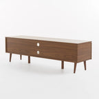 Meuble TV Noyer Mid-Century avec 2 Casiers et Étagère en Verre Trempé — 1 place