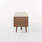 Meuble TV Noyer Mid-Century avec 2 Casiers et Étagère en Verre Trempé — 1 place