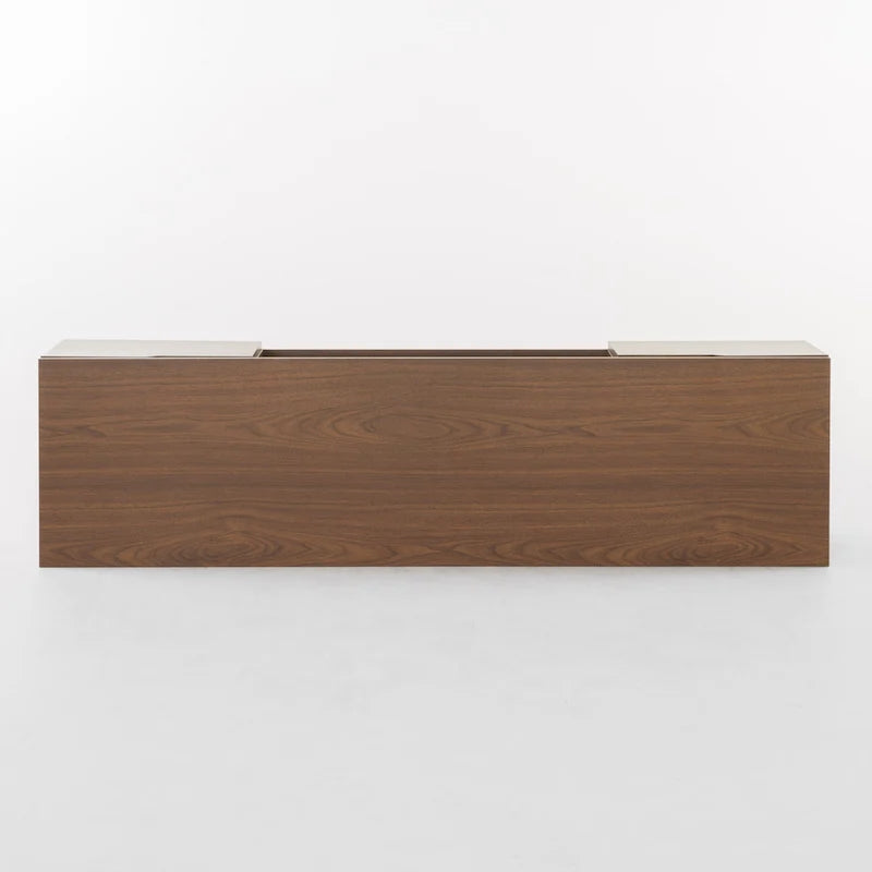 Meuble TV Noyer Mid-Century avec 2 Casiers et Étagère en Verre Trempé — 1 place