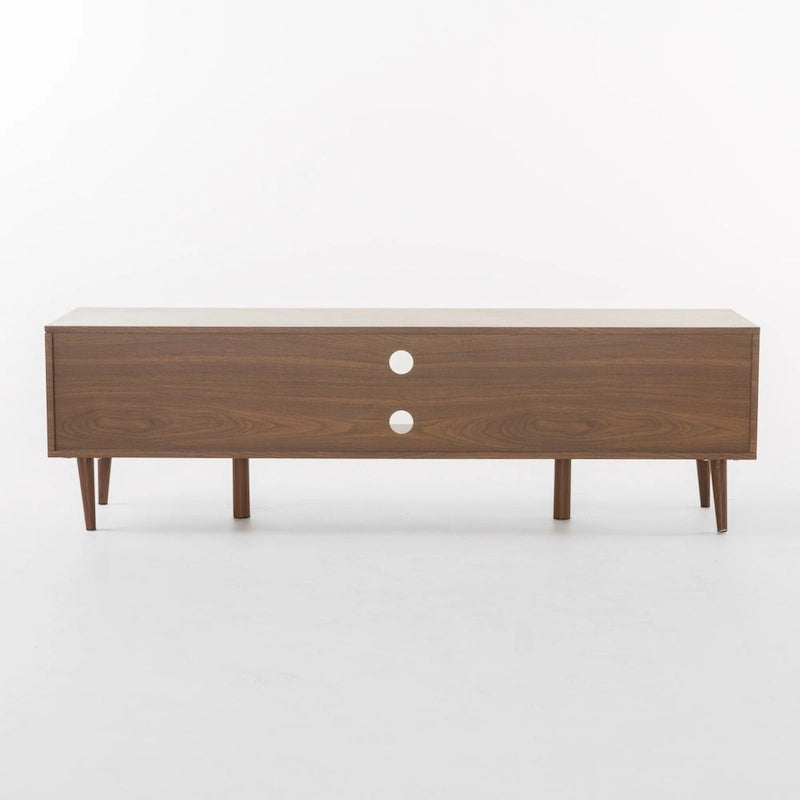 Meuble TV Noyer Mid-Century avec 2 Casiers et Étagère en Verre Trempé — 1 place