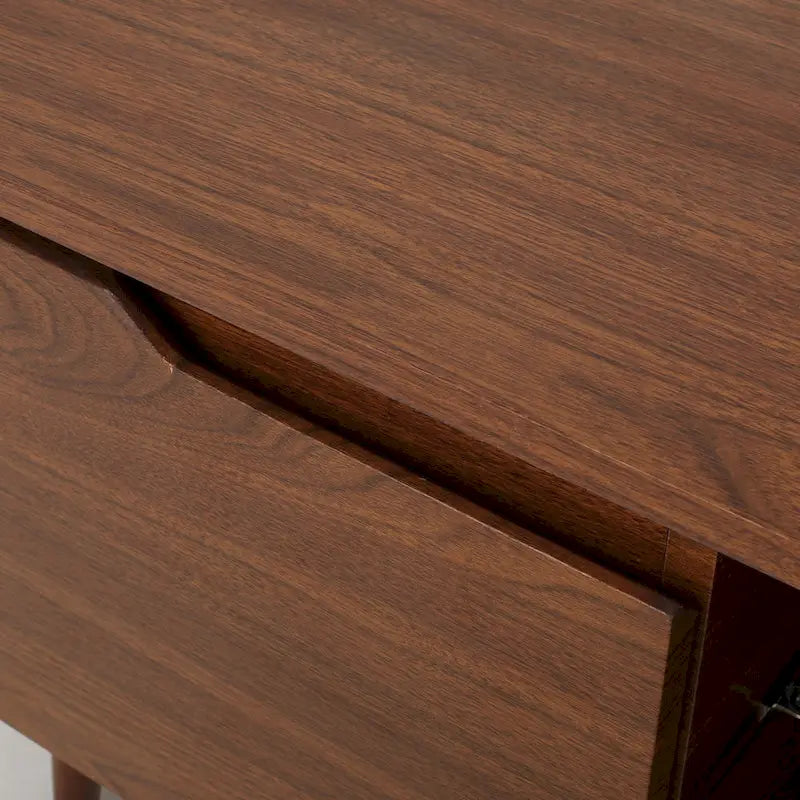 Meuble TV Noyer Mid-Century avec 2 Casiers et Étagère en Verre Trempé — 1 place