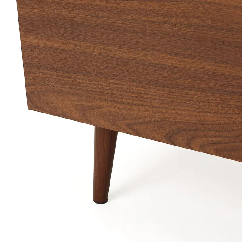Meuble TV Noyer Mid-Century avec 2 Casiers et Étagère en Verre Trempé — 1 place