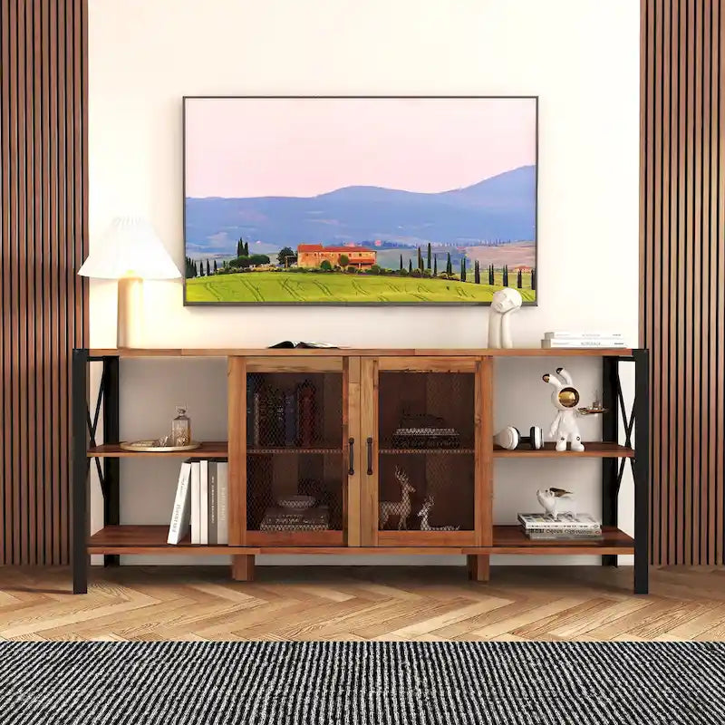 Meuble TV en noyer à étagères ouvertes, simple, 180 cm