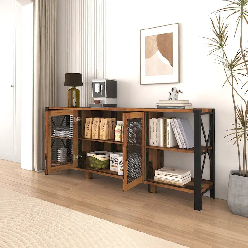 Meuble TV en noyer à étagères ouvertes, simple, 180 cm