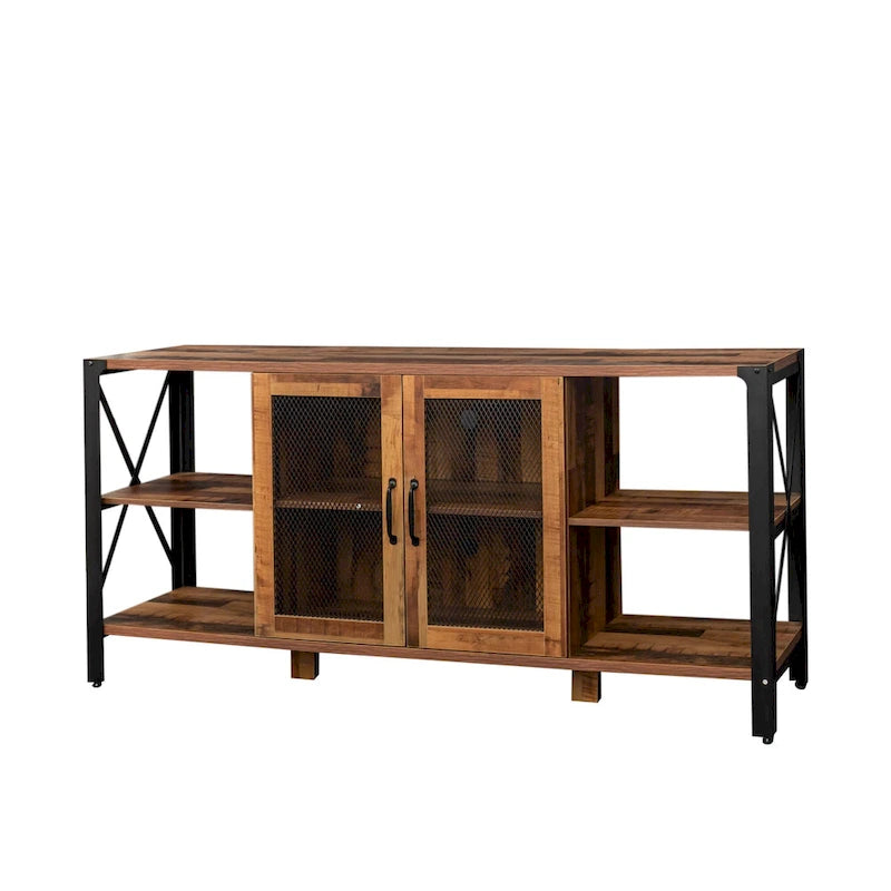 Meuble TV en noyer à étagères ouvertes, simple, 180 cm