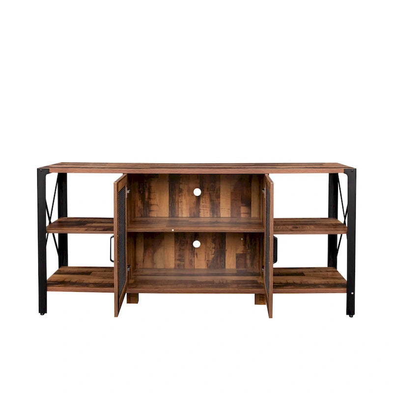Meuble TV en noyer à étagères ouvertes, simple, 180 cm