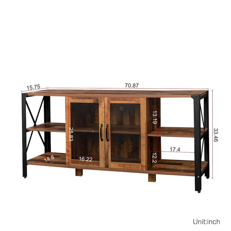 Meuble TV en noyer à étagères ouvertes, simple, 180 cm