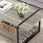 41 Grande table basse industrielle à 2 niveaux en bois avec étagère de rangement