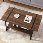 41 Grande table basse industrielle à 2 niveaux en bois avec étagère de rangement