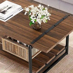 41 Grande table basse industrielle à 2 niveaux en bois avec étagère de rangement