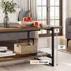 41 Grande table basse industrielle à 2 niveaux en bois avec étagère de rangement