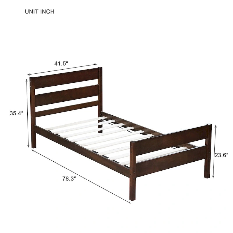 Lit jumeau avec tête et pied de lit, espresso, design compact avec rangement