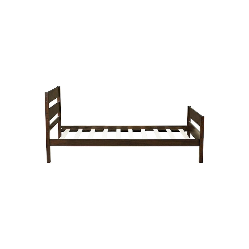 Lit jumeau avec tête et pied de lit, espresso, design compact avec rangement