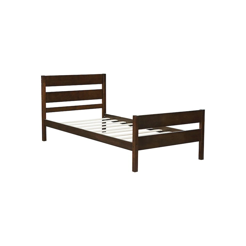 Lit jumeau avec tête et pied de lit, espresso, design compact avec rangement