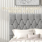 Lit plateforme grand lit, Beige/Gris, Tête de lit capitonnée, Rangement et Lit gigogne, 2 couchages