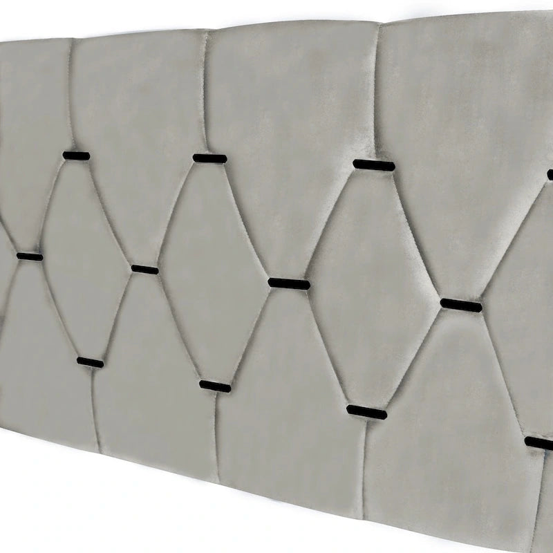 Lit plateforme grand lit, Beige/Gris, Tête de lit capitonnée, Rangement et Lit gigogne, 2 couchages