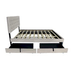 Lit plateforme grand lit, Beige/Gris, Tête de lit capitonnée, Rangement et Lit gigogne, 2 couchages
