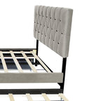 Lit plateforme grand lit, Beige/Gris, Tête de lit capitonnée, Rangement et Lit gigogne, 2 couchages