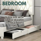 Lit plateforme grand lit, Beige/Gris, Tête de lit capitonnée, Rangement et Lit gigogne, 2 couchages
