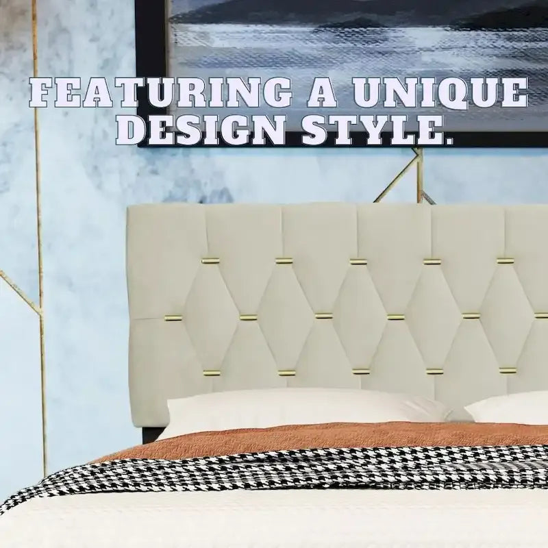 Lit plateforme grand lit, Beige/Gris, Tête de lit capitonnée, Rangement et Lit gigogne, 2 couchages