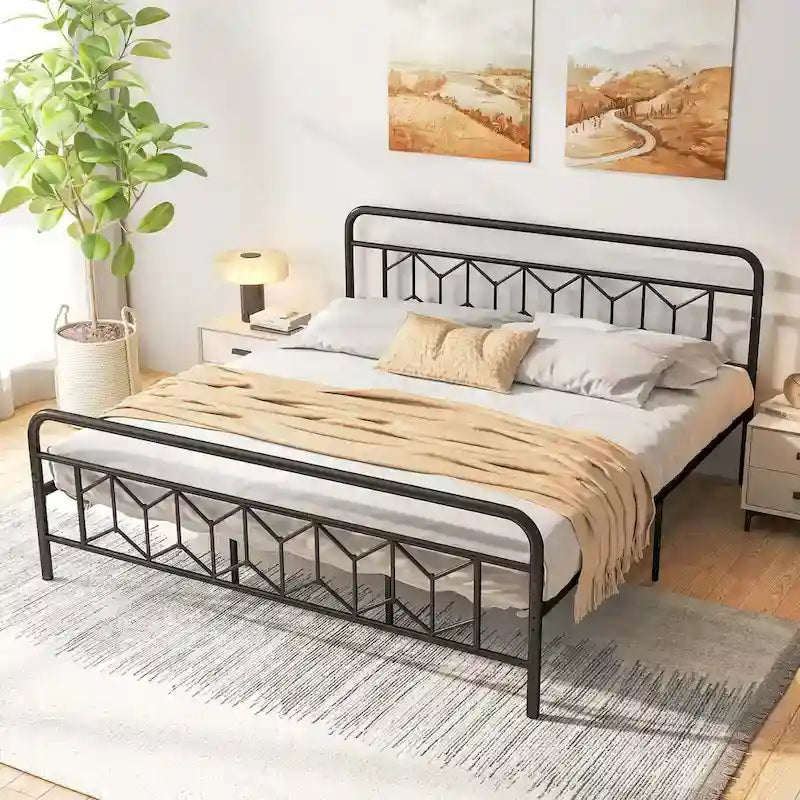 Cadre de lit Costway, base de matelas pour lit jumeau/double/queen/king, avec