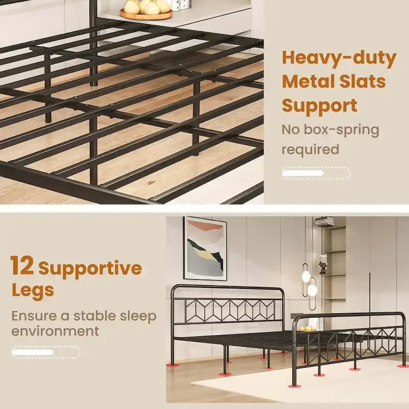 Cadre de lit Costway, base de matelas pour lit jumeau/double/queen/king, avec