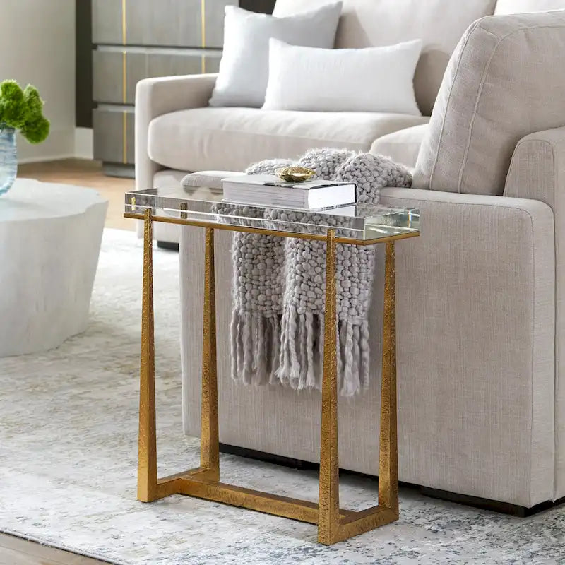 Table d'appoint en cristal épais haut de gamme - 24 - Or antique