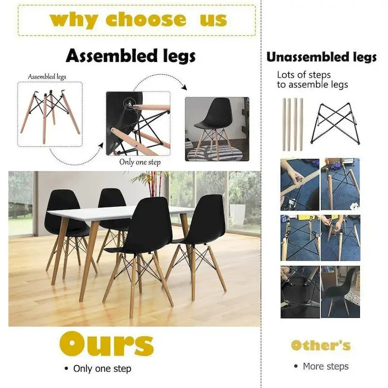 Gymax Lot de 2 Chaises de Salle à Manger Modernes sans Accoudoirs pour Bureau à Domicile avec Bois - Voir Détails