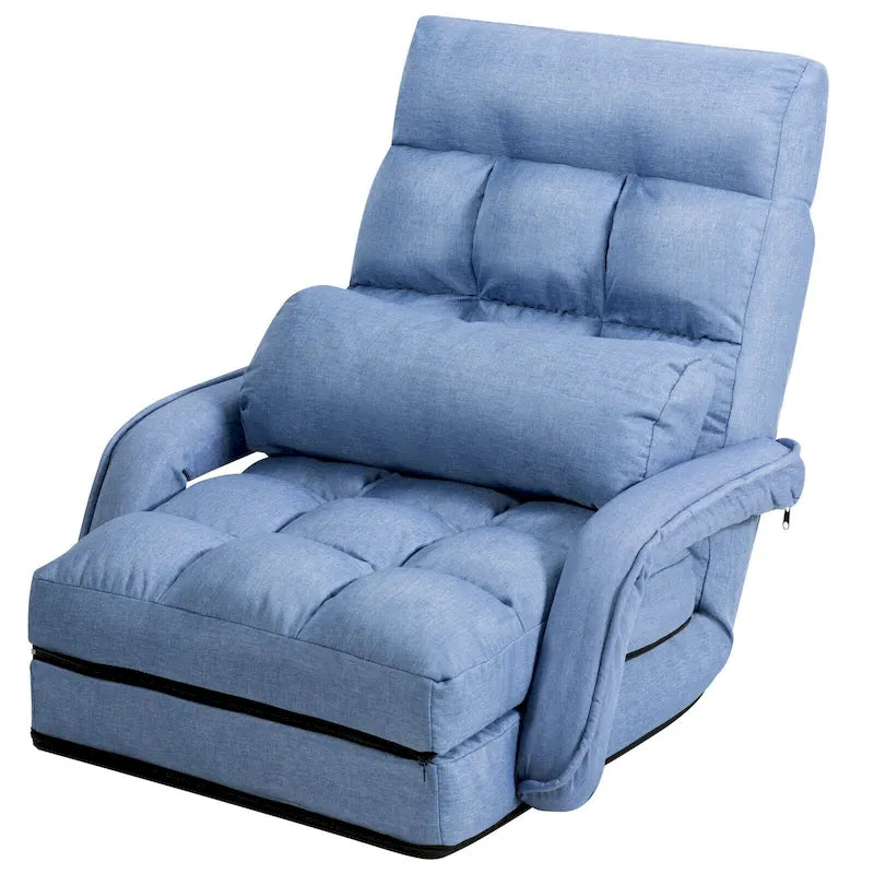 Chaise longue de sol pliante bleue, réglable sur 6 angles, 1 personne
