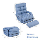 Chaise longue de sol pliante bleue, réglable sur 6 angles, 1 personne
