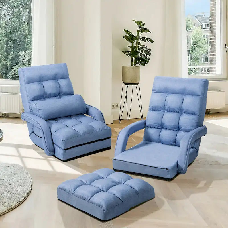 Chaise longue de sol pliante bleue, réglable sur 6 angles, 1 personne
