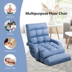 Chaise longue de sol pliante bleue, réglable sur 6 angles, 1 personne