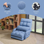 Chaise longue de sol pliante bleue, réglable sur 6 angles, 1 personne