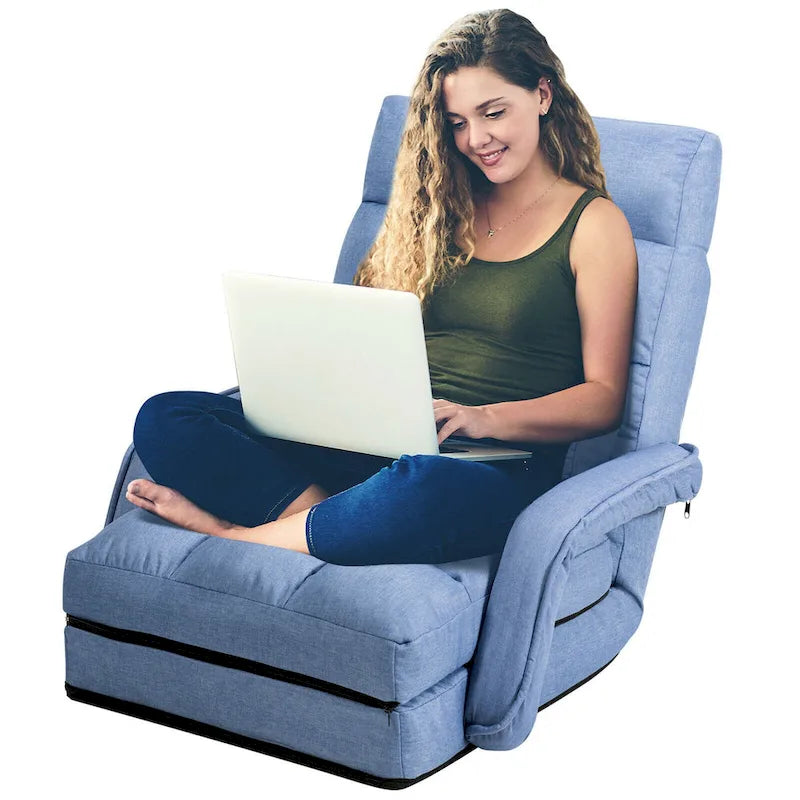 Chaise longue de sol pliante bleue, réglable sur 6 angles, 1 personne