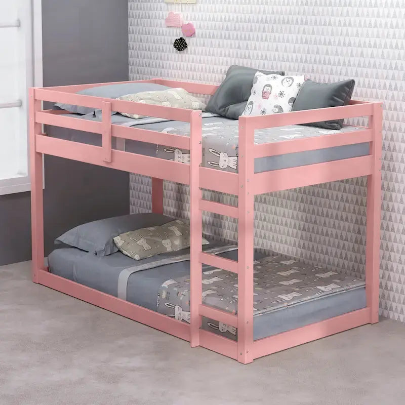 Lit mezzanine jumeau polyvalent en bois avec lattes intégrées et garde-corps