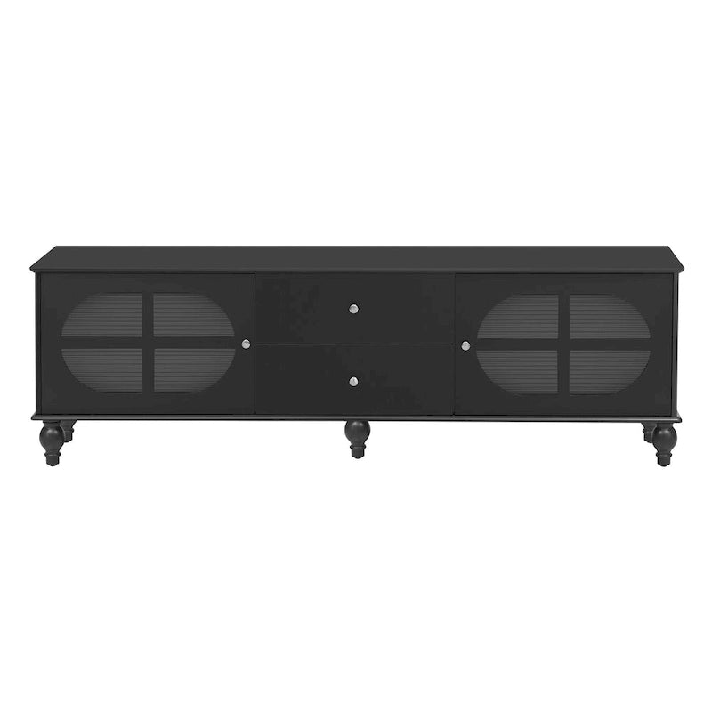Meuble TV moderne noir — 2 armoires, 2 tiroirs, gestion des câbles