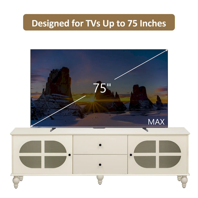 Meuble TV moderne noir — 2 armoires, 2 tiroirs, gestion des câbles