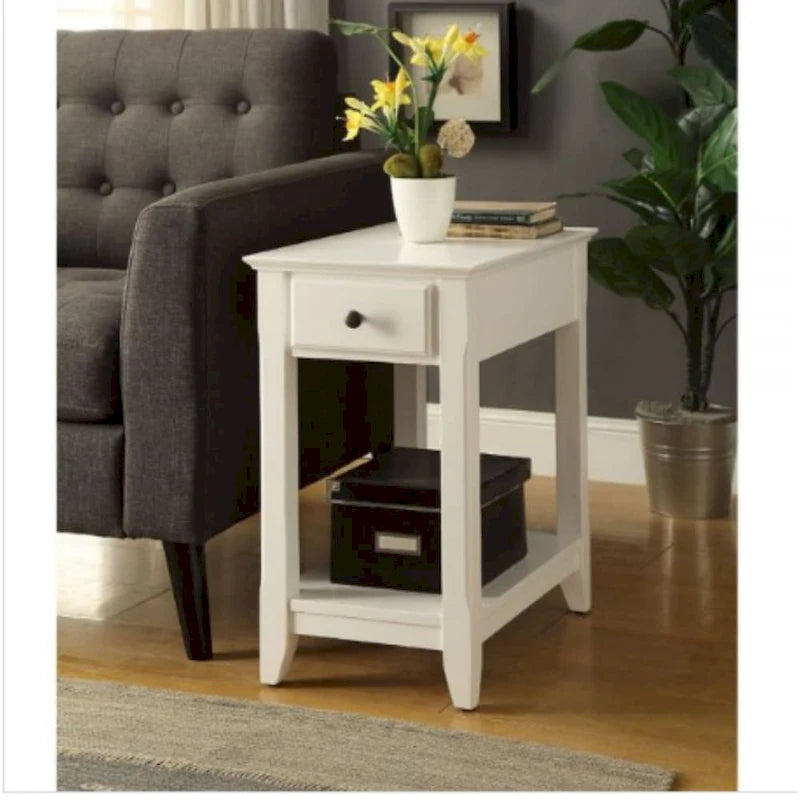Table d'appoint rectangulaire peu encombrante en bois de 23 po avec deux étagères de rangement et un tiroir pour le salon - 13L x 22W x 23H
