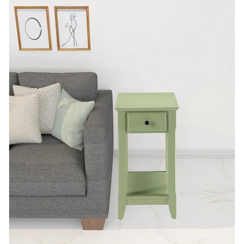 Table d'appoint rectangulaire peu encombrante en bois de 23 po avec deux étagères de rangement et un tiroir pour le salon - 13L x 22W x 23H