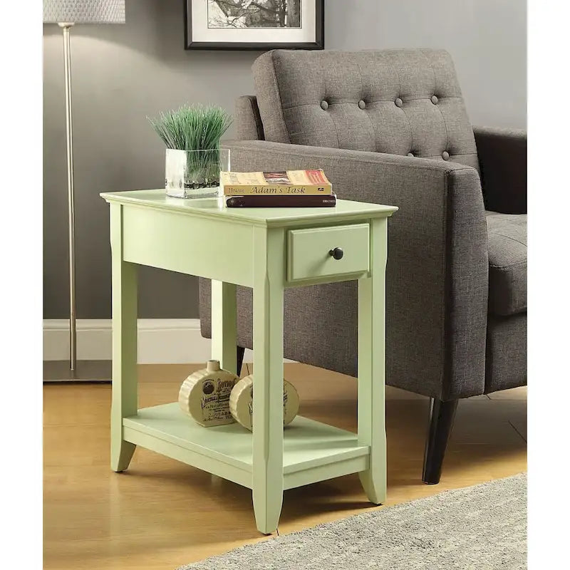 Table d'appoint rectangulaire peu encombrante en bois de 23 po avec deux étagères de rangement et un tiroir pour le salon - 13L x 22W x 23H