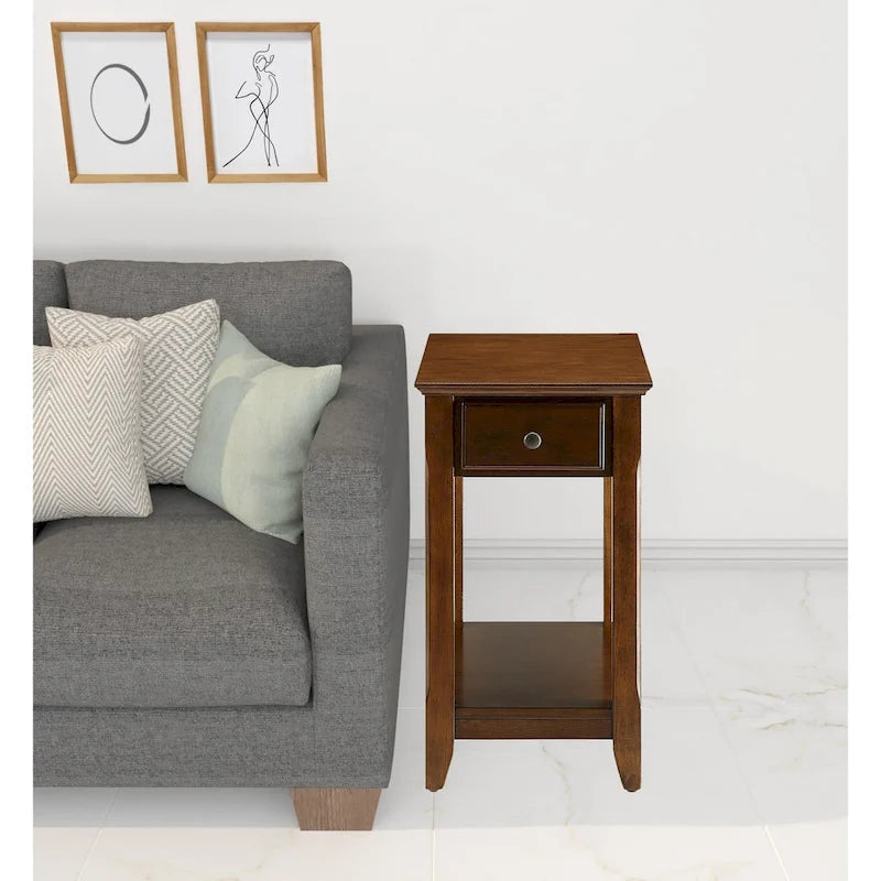 Table d'appoint rectangulaire peu encombrante en bois de 23 po avec deux étagères de rangement et un tiroir pour le salon - 13L x 22W x 23H