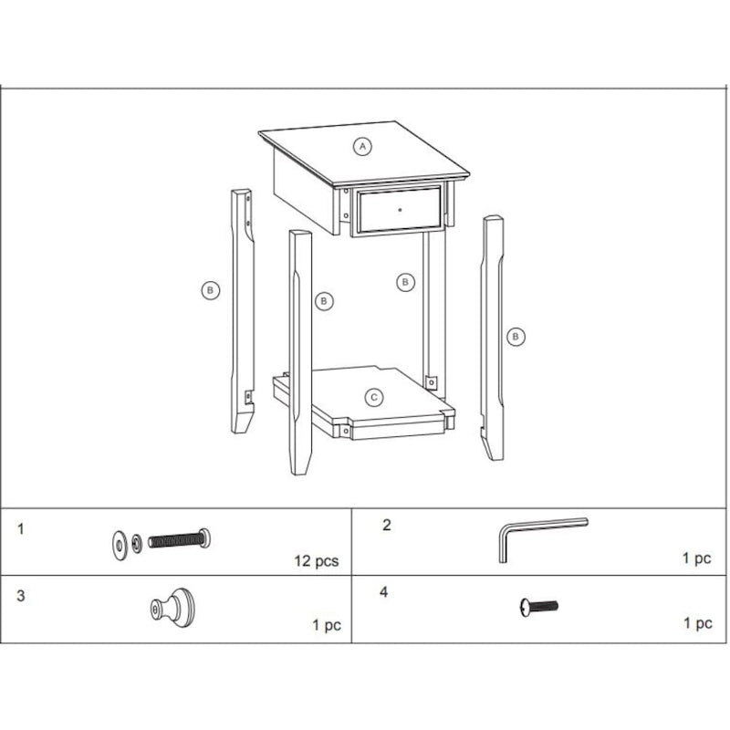 Table d'appoint rectangulaire peu encombrante en bois de 23 po avec deux étagères de rangement et un tiroir pour le salon - 13L x 22W x 23H