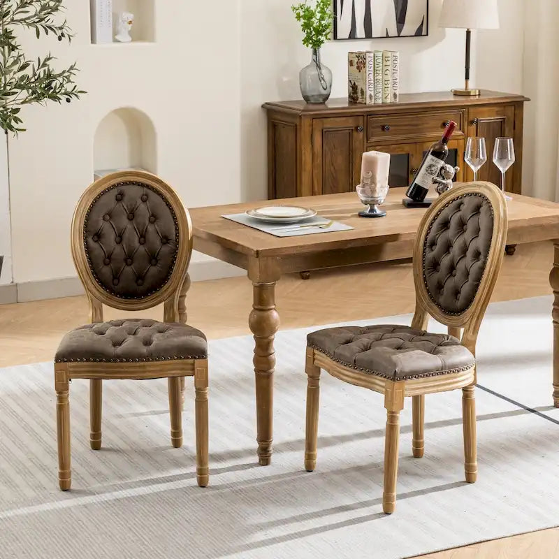 Chaise de salle à manger rembourrée – Marron / Vert olive / Gris foncé / Orange / Noir / Beige / Bleu marine, Cuir & Tissu & Velours