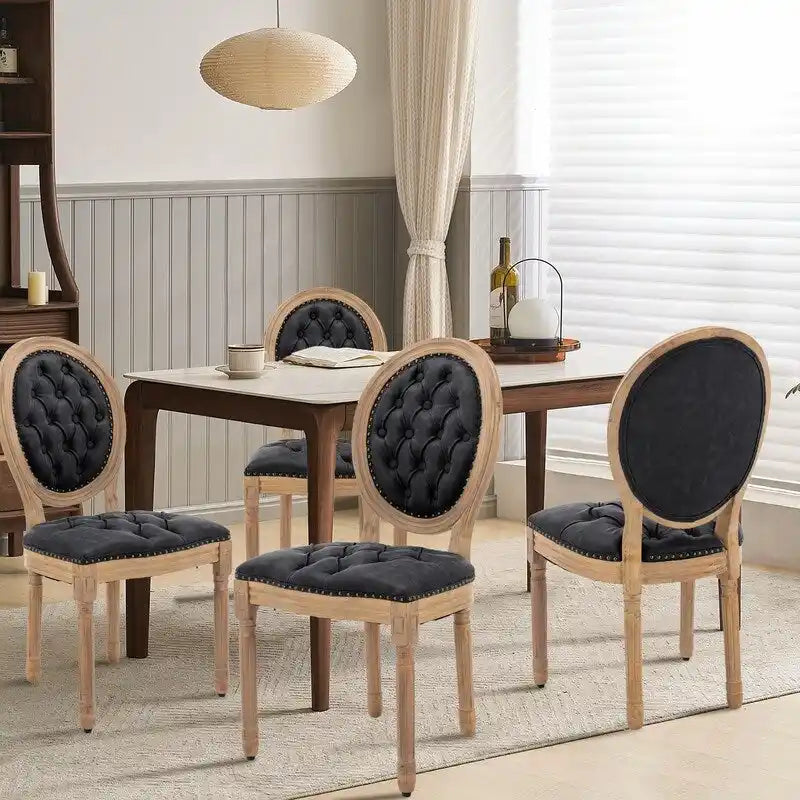 Chaise de salle à manger rembourrée – Marron / Vert olive / Gris foncé / Orange / Noir / Beige / Bleu marine, Cuir & Tissu & Velours