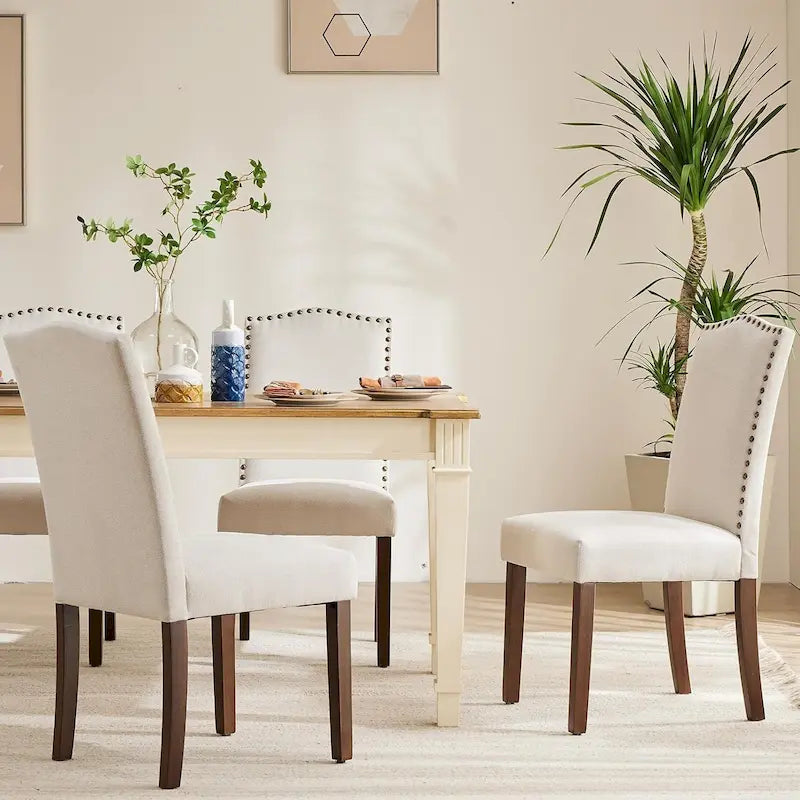 Chaise de salle à manger avec garniture de clous décoratifs marron/beige, lot de 2