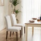 Chaise de salle à manger avec garniture de clous décoratifs marron/beige, lot de 2