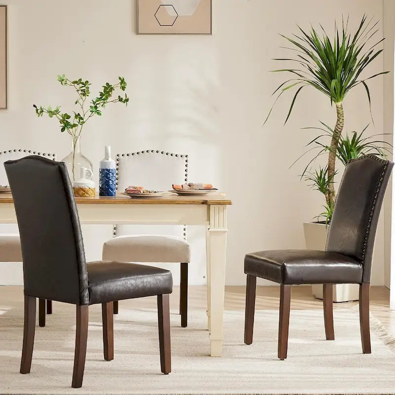 Chaise de salle à manger avec garniture de clous décoratifs marron/beige, lot de 2