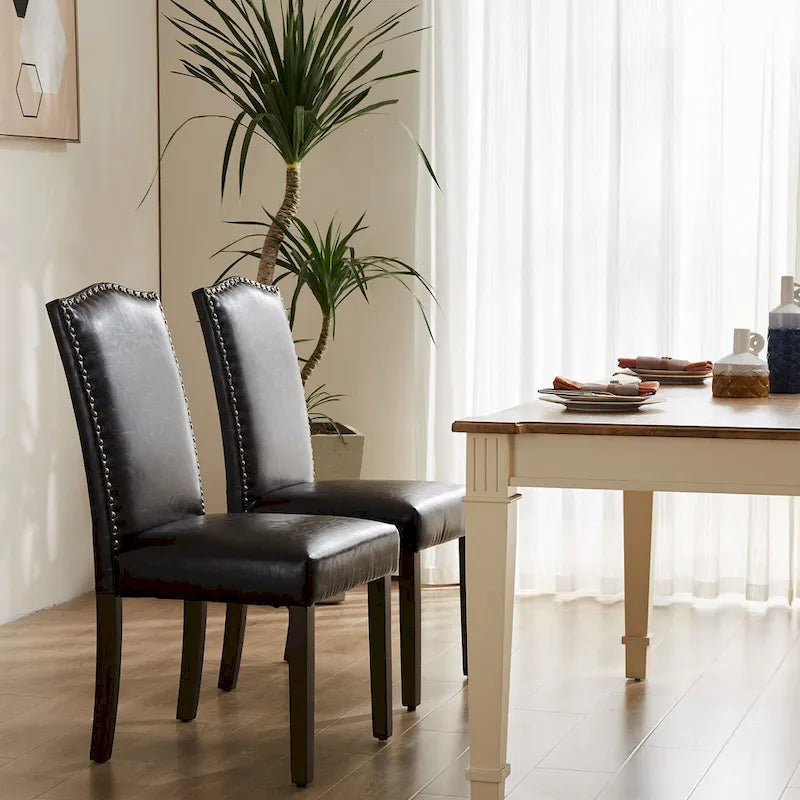 Chaise de salle à manger avec garniture de clous décoratifs marron/beige, lot de 2